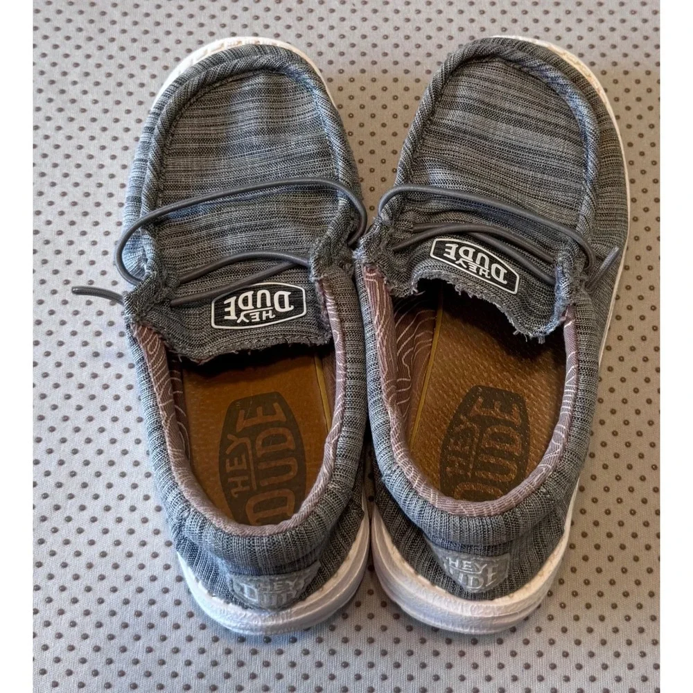 Hey Dude Wally Youth Blend Linen Stone Grey Slip On Loafers Kids Size K12